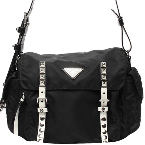 prada studded vela messenger bag|PRADA Nylon Vela Flat Messenger Bag Royal .